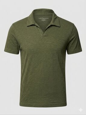 Calvin Klein Jeans Men's Slub Cotton Polo - Olive Green Size XL